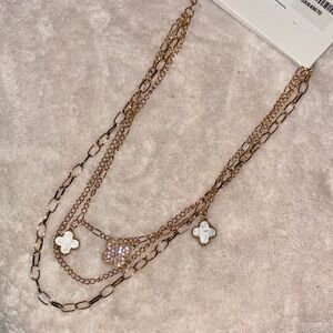Gold-Tone Layered Clover Pendant Necklace - White Accents